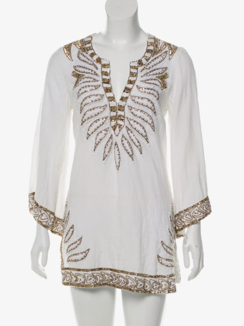 Calypso St. Barth Calypso Embellished Linen Tunic, XS